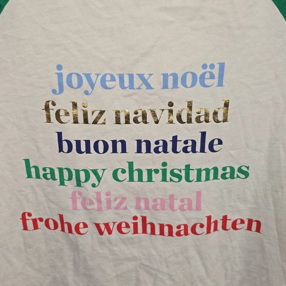 Boden Several Languages Happy/Merry Christmas Crewneck Tee Shirt Girls Size 8/9